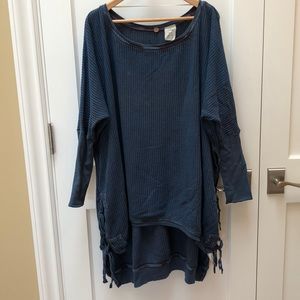 Blue waffle knit top